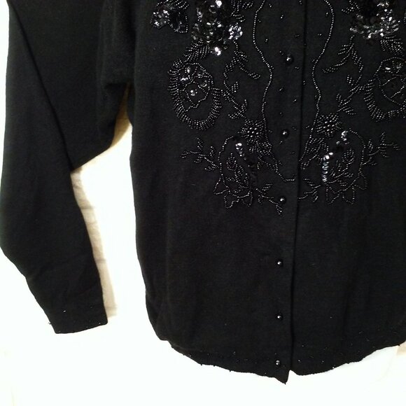 Vintage 80s Shek Embellished Beaded Cardigan Sweater (42) LambWool Angora Lined - Picture 3 of 11